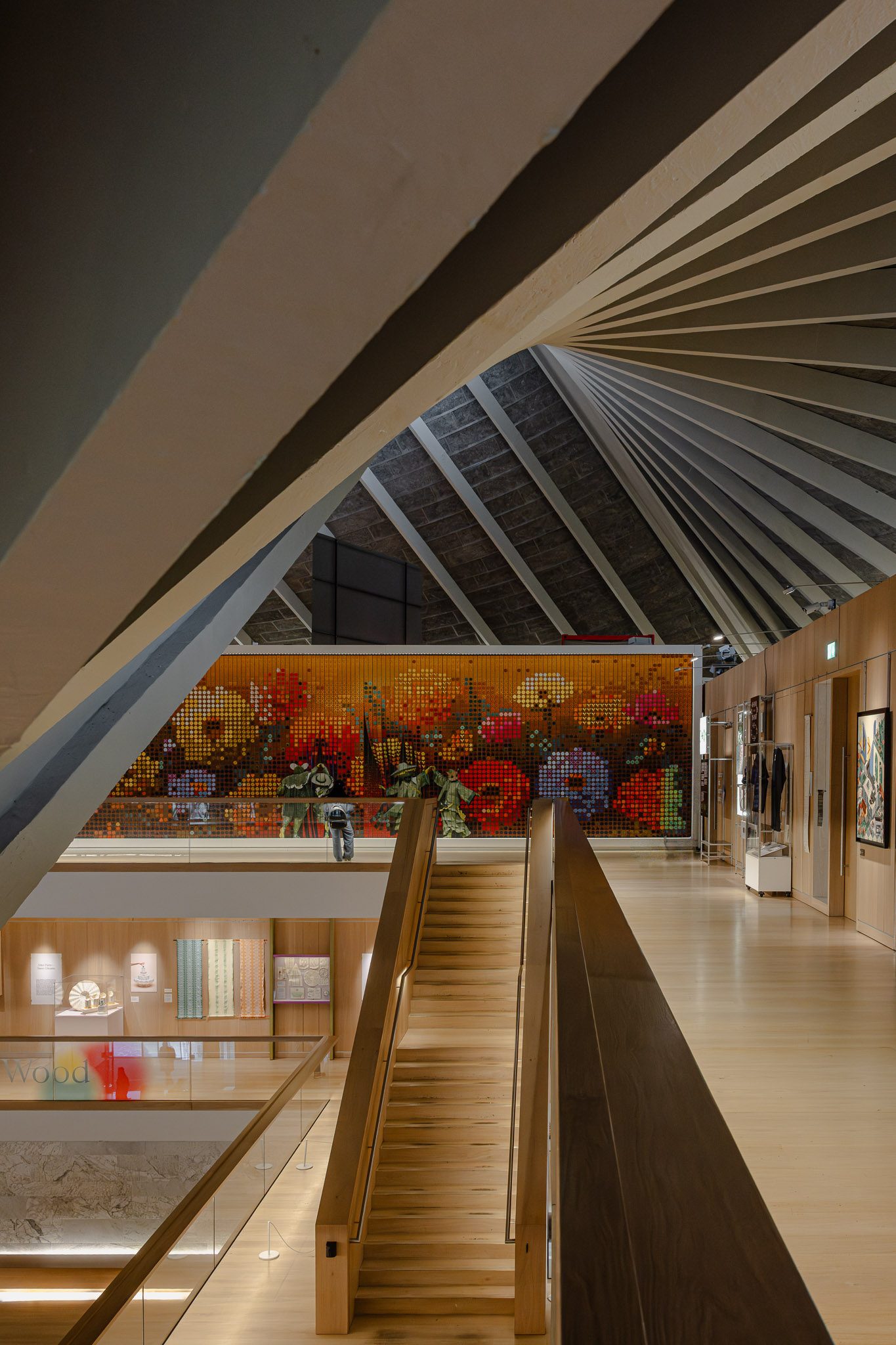 Stair and mosaic wall seen from the top gallery, Design Museum