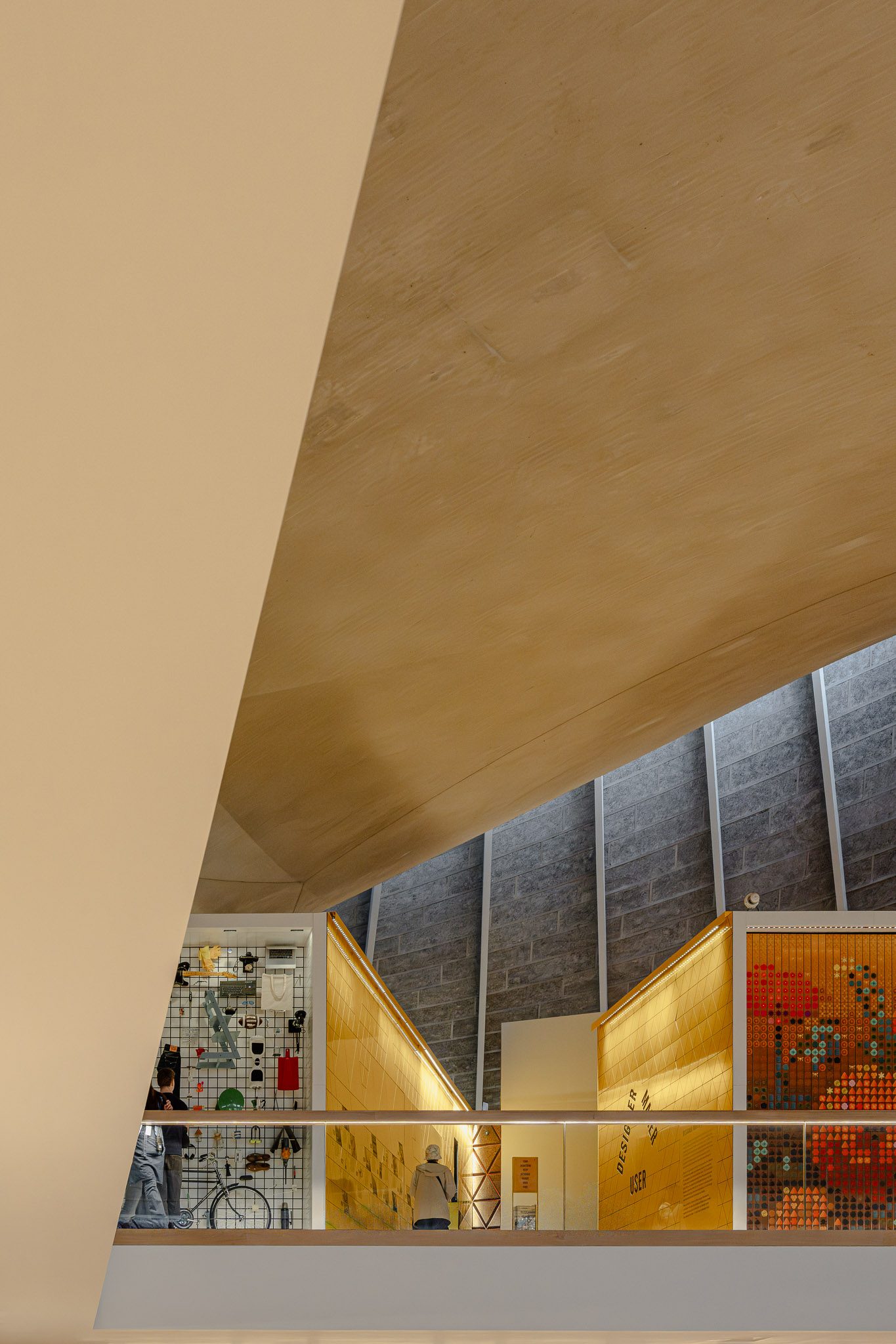 Roof soffit and upper gallery framed from below, Design Museum
