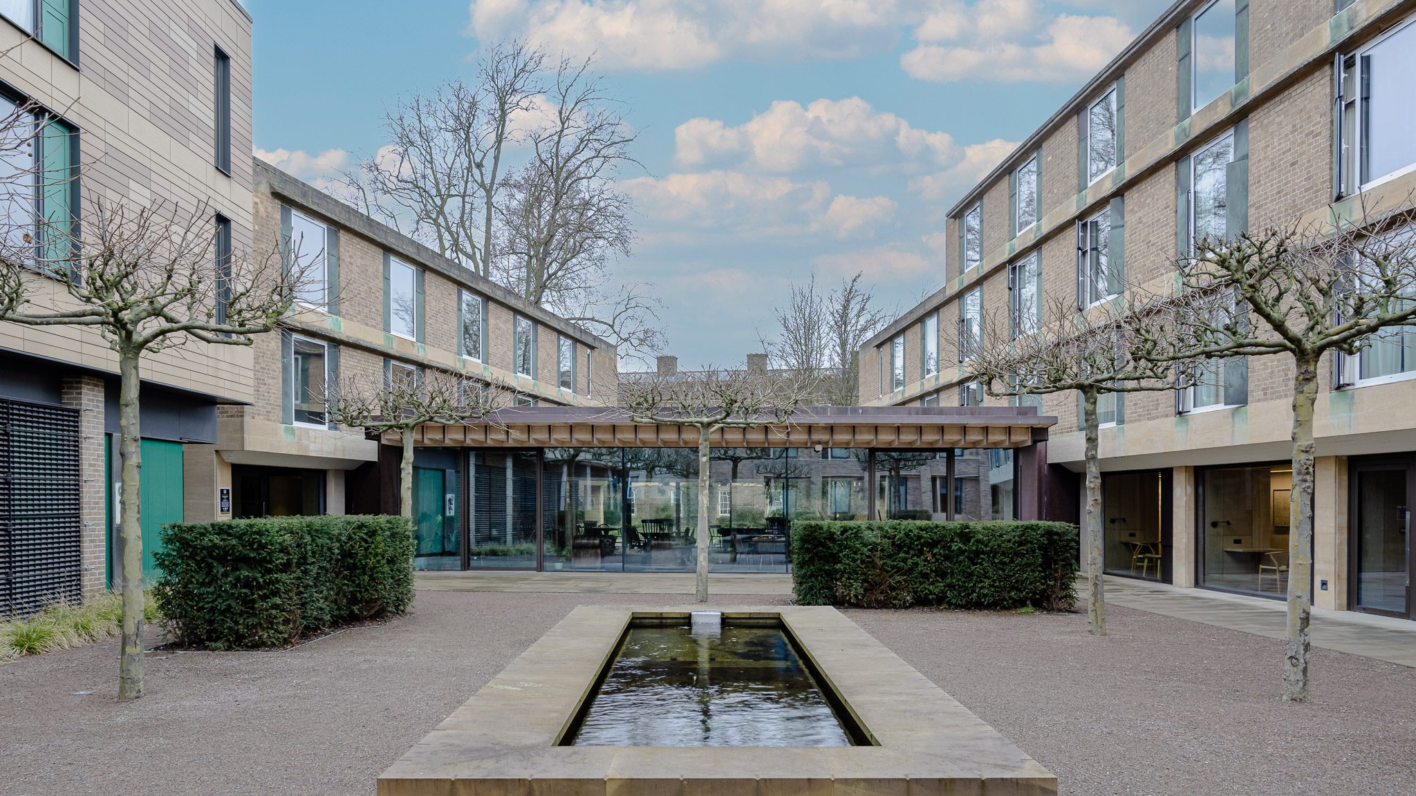 Courtyard with a reflecting pool in the North Court, Emmanuel College