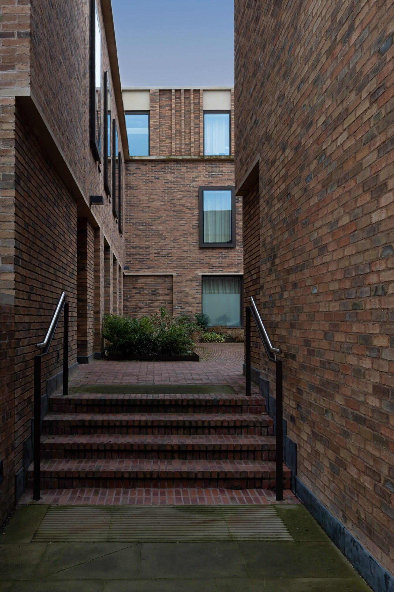 Brick steps between new buildings in the North Court, Emmanuel College