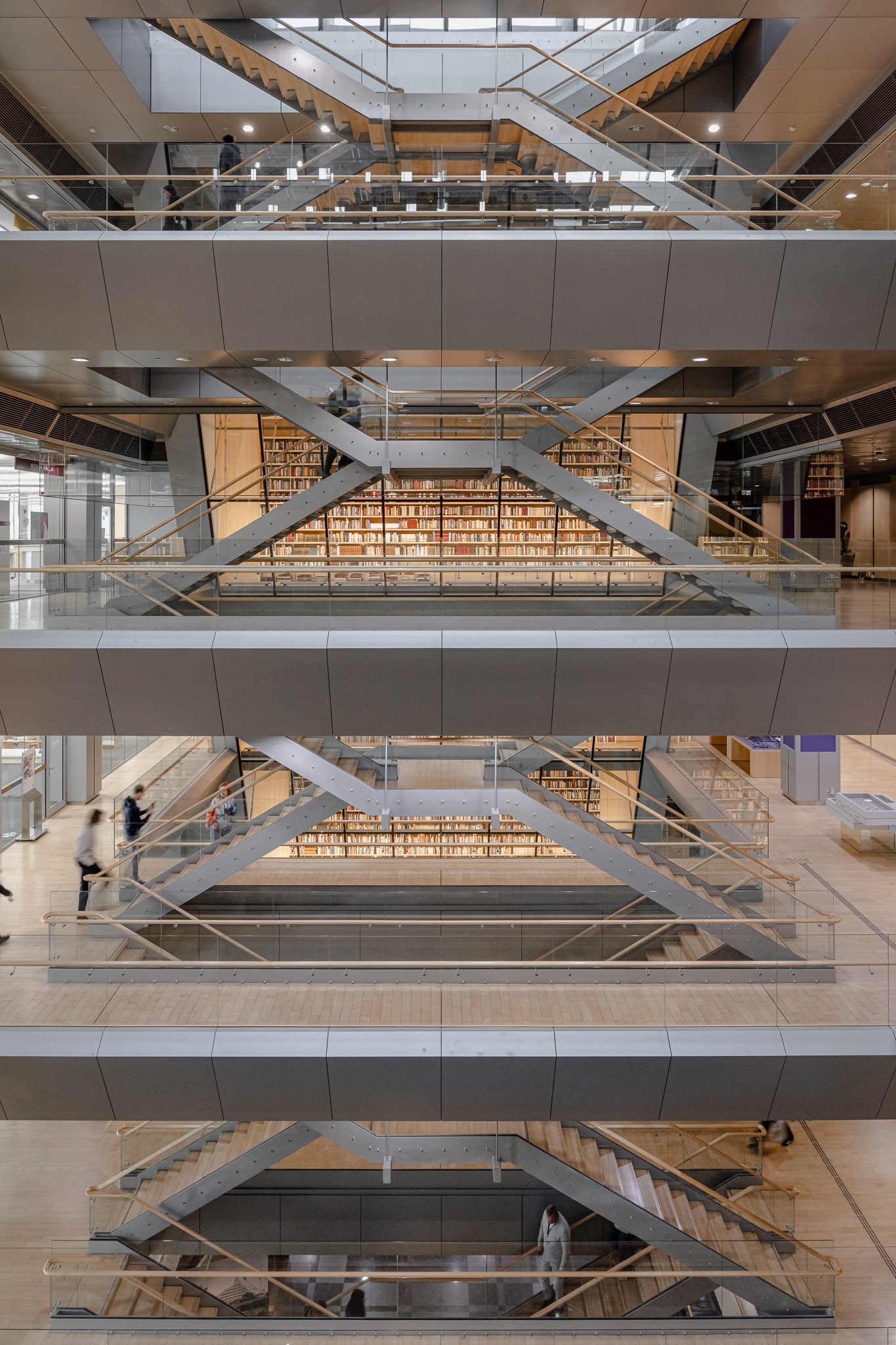Stacked staircases in the central atrium, National Library of Latvia