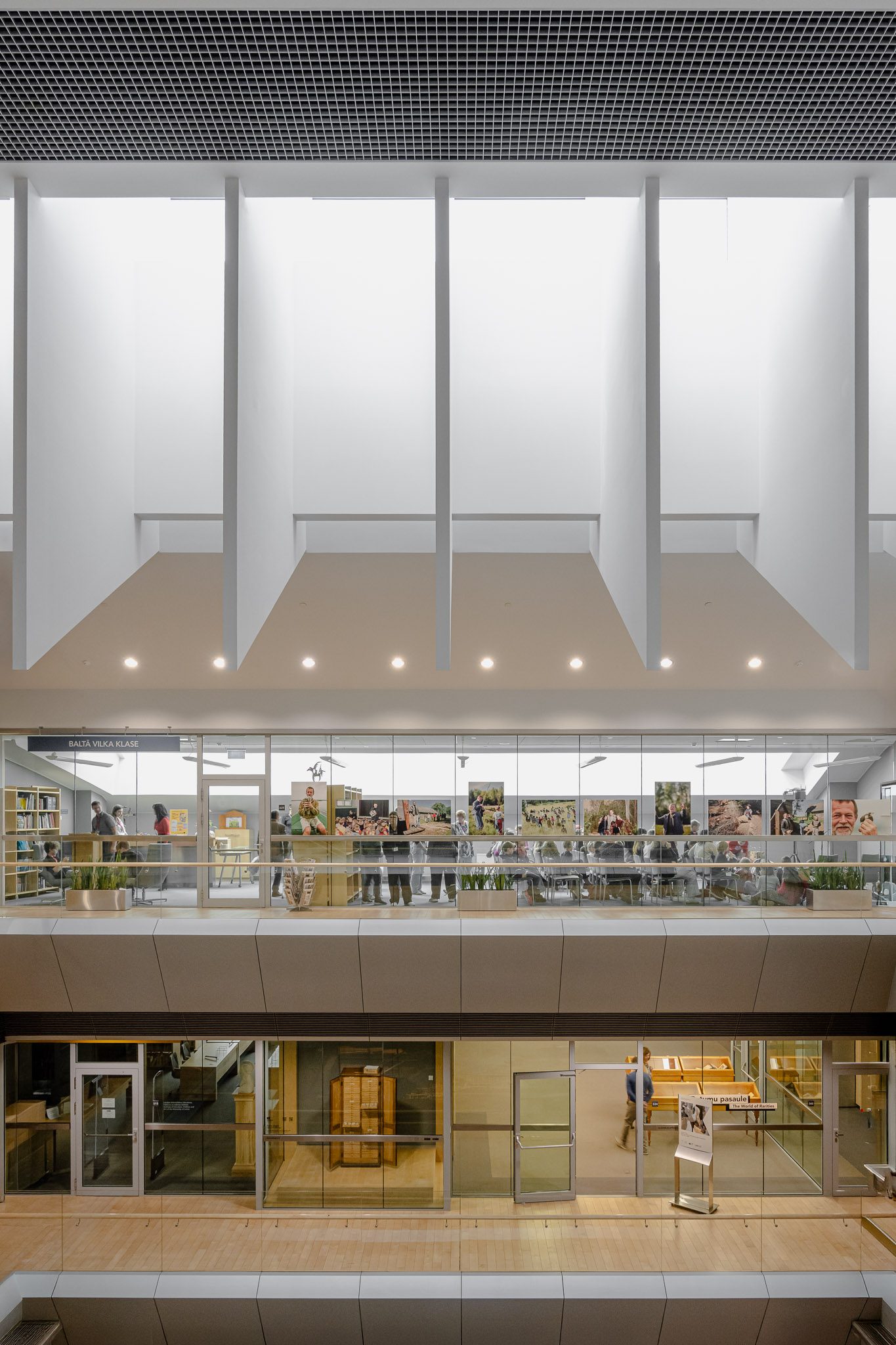 Gallery floors seen across the atrium, National Library of Latvia