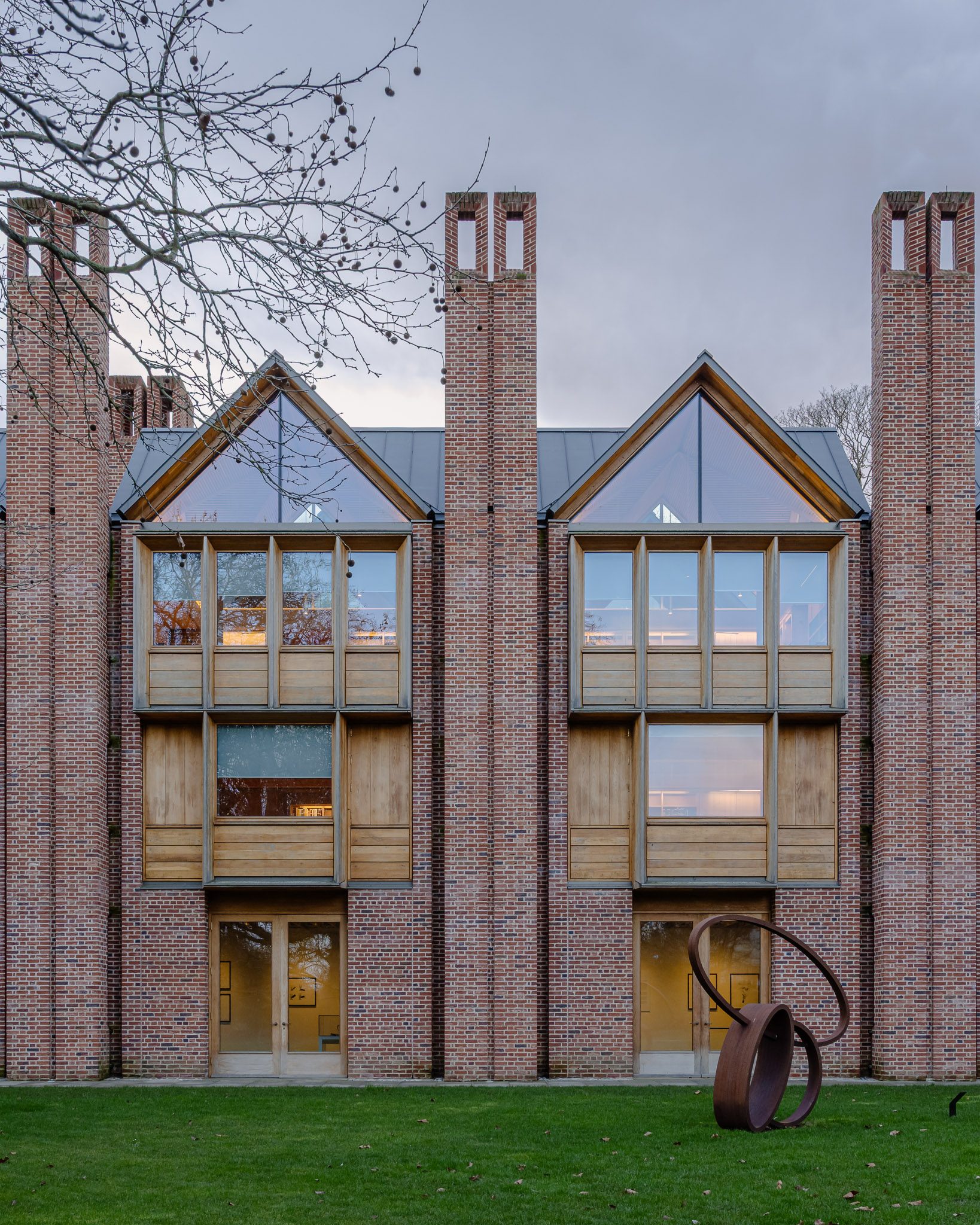 Brick chimneys and glazed gables of the Magdalene College Library