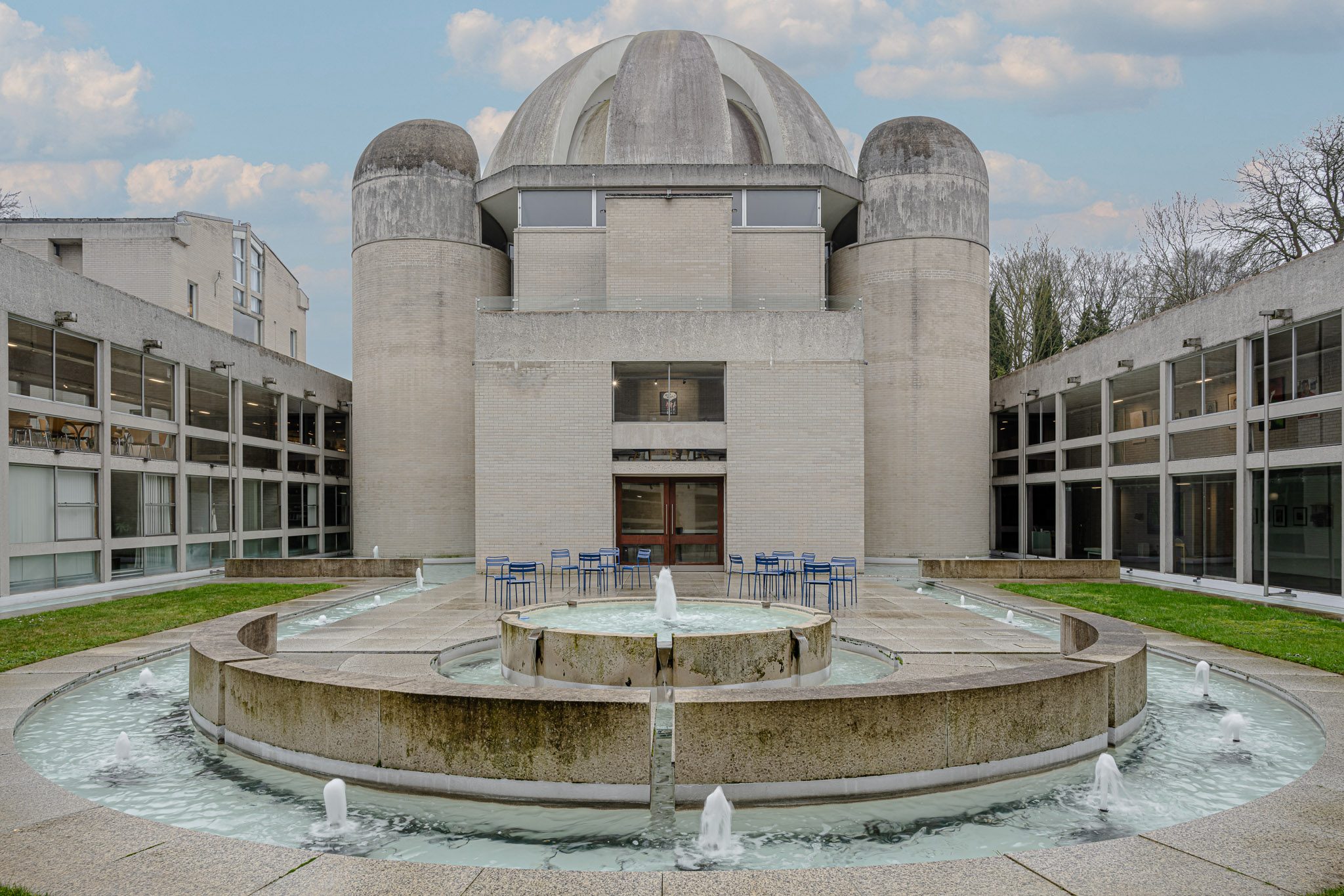 Fountain court and dome of Murray Edwards College, Cambridge